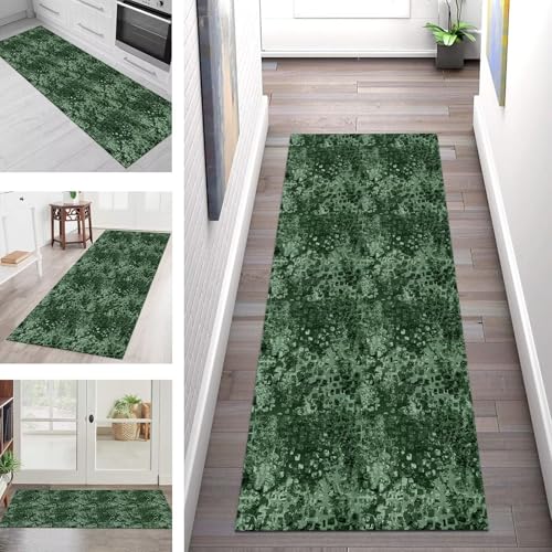 Teppich Läufer Flur Küche rutschfest Waschbar Schmutzfangmatte 50X200CM Teppichläufer Kücheläufer Grün Teppichmatte Meterware Wohnzimmer Schlafzimmer Esszimmer Flurteppich Schmutzfangteppich von SGLGSTORE