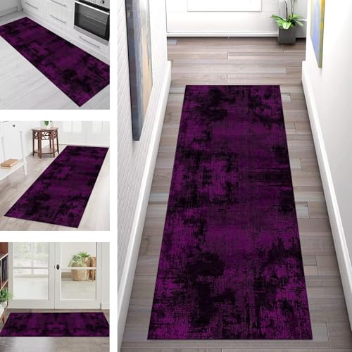 Teppich Läufer Flur Küche rutschfest Waschbar Schmutzfangmatte 50X50CM Teppichläufer Kücheläufer Violett Schwarz Teppichmatte Wohnzimmer Schlafzimmer Esszimmer Flurteppich Schmutzfangteppich von SGLGSTORE