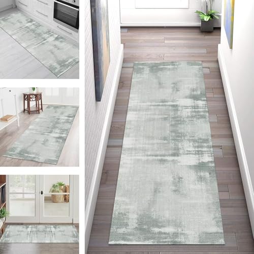 Teppich Läufer Flur Küche rutschfest Waschbar Schmutzfangmatte 60X150CM Teppichläufer Kücheläufer Grün Grau Teppichmatte Meterware Wohnzimmer Schlafzimmer Esszimmer Flurteppich Schmutzfangteppich von SGLGSTORE
