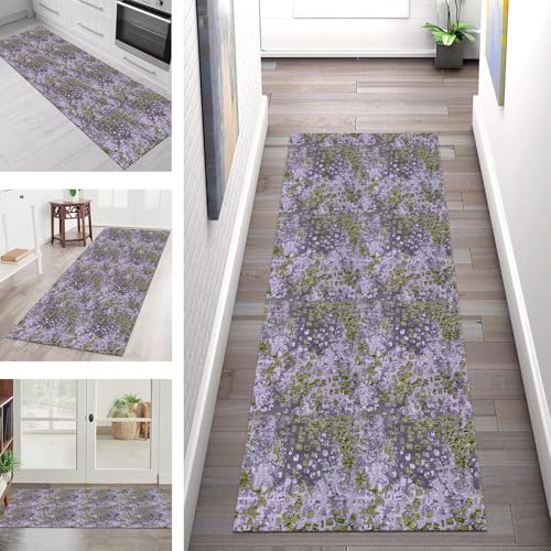 Teppich Läufer Flur Küche rutschfest Waschbar Schmutzfangmatte 60X150CM Teppichläufer Kücheläufer Grün Violett Grau Teppichmatte Wohnzimmer Schlafzimmer Esszimmer Flurteppich Schmutzfangteppich von SGLGSTORE