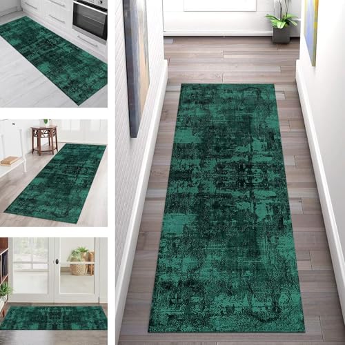 Teppich Läufer Flur Küche rutschfest Waschbar Schmutzfangmatte 60X180CM Teppichläufer Kücheläufer Cyan Schwarz Teppichmatte Meterware Wohnzimmer Schlafzimmer Esszimmer Flurteppich Schmutzfangteppich von SGLGSTORE