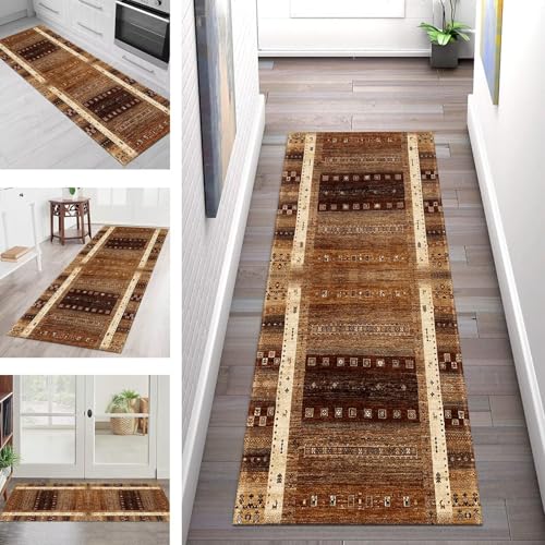 Teppich Läufer Flur Küche rutschfest Waschbar Schmutzfangmatte 60X200CM Teppichläufer Kücheläufer Braun Teppichmatte Meterware Wohnzimmer Schlafzimmer Esszimmer Flurteppich Schmutzfangteppich von SGLGSTORE