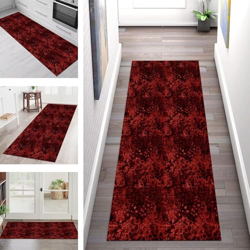 Teppich Läufer Flur Küche rutschfest Waschbar Schmutzfangmatte 60X240CM Teppichläufer Kücheläufer Rot Schwarz Teppichmatte Meterware Wohnzimmer Schlafzimmer Esszimmer Flurteppich Schmutzfangteppich von SGLGSTORE