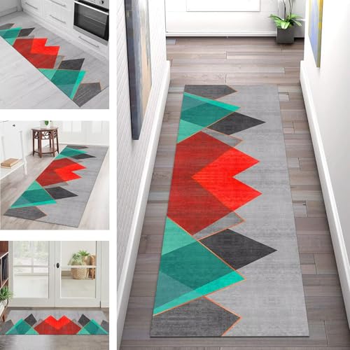 Teppich Läufer Flur Küche rutschfest Waschbar Schmutzfangmatte 60X305CM Teppichläufer Kücheläufer Rot Grün Orange Teppichmatte Wohnzimmer Schlafzimmer Esszimmer Flurteppich Schmutzfangteppich von SGLGSTORE