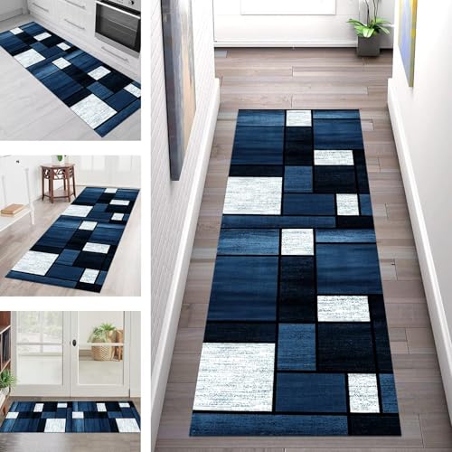 Teppich Läufer Flur Küche rutschfest Waschbar Schmutzfangmatte 60X500CM Teppichläufer Kücheläufer Blau Schwarz Weiß Teppichmatte Wohnzimmer Schlafzimmer Esszimmer Flurteppich Schmutzfangteppich von SGLGSTORE