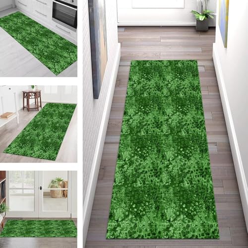 Teppich Läufer Flur Küche rutschfest Waschbar Schmutzfangmatte 60X500CM Teppichläufer Kücheläufer Grün Teppichmatte Meterware Wohnzimmer Schlafzimmer Esszimmer Flurteppich Schmutzfangteppich von SGLGSTORE