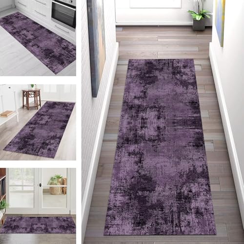 Teppich Läufer Flur Küche rutschfest Waschbar Schmutzfangmatte 65X180CM Teppichläufer Kücheläufer Violett Schwarz Teppichmatte Wohnzimmer Schlafzimmer Esszimmer Flurteppich Schmutzfangteppich von SGLGSTORE