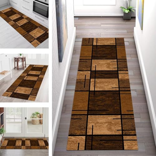 Teppich Läufer Flur Küche rutschfest Waschbar Schmutzfangmatte 65X240CM Teppichläufer Kücheläufer Braun Teppichmatte Meterware Wohnzimmer Schlafzimmer Esszimmer Flurteppich Schmutzfangteppich von SGLGSTORE