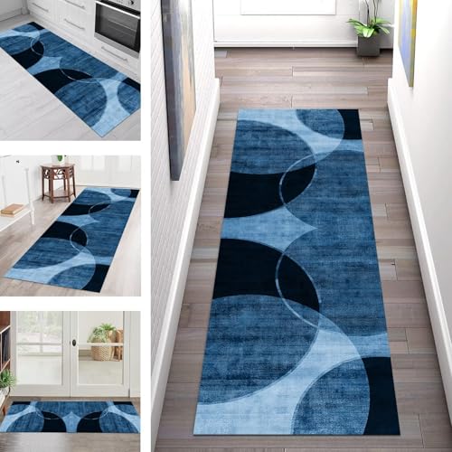 Teppich Läufer Flur Küche rutschfest Waschbar Schmutzfangmatte 70X180CM Teppichläufer Kücheläufer Blau Schwarz Teppichmatte Meterware Wohnzimmer Schlafzimmer Esszimmer Flurteppich Schmutzfangteppich von SGLGSTORE