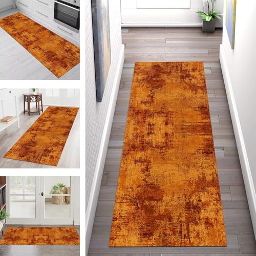 Teppich Läufer Flur Küche rutschfest Waschbar Schmutzfangmatte 70X180CM Teppichläufer Kücheläufer Orange Rot Braun Teppichmatte Wohnzimmer Schlafzimmer Esszimmer Flurteppich Schmutzfangteppich von SGLGSTORE