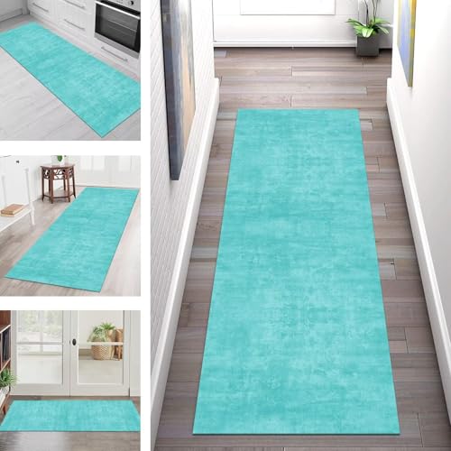Teppich Läufer Flur Küche rutschfest Waschbar Schmutzfangmatte 70X200CM Teppichläufer Kücheläufer Blau Teppichmatte Meterware Wohnzimmer Schlafzimmer Esszimmer Flurteppich Schmutzfangteppich von SGLGSTORE