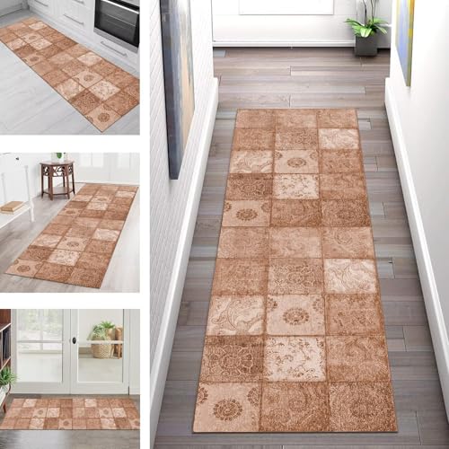 Teppich Läufer Flur Küche rutschfest Waschbar Schmutzfangmatte 70X200CM Teppichläufer Kücheläufer Braun Teppichmatte Meterware Wohnzimmer Schlafzimmer Esszimmer Flurteppich Schmutzfangteppich von SGLGSTORE