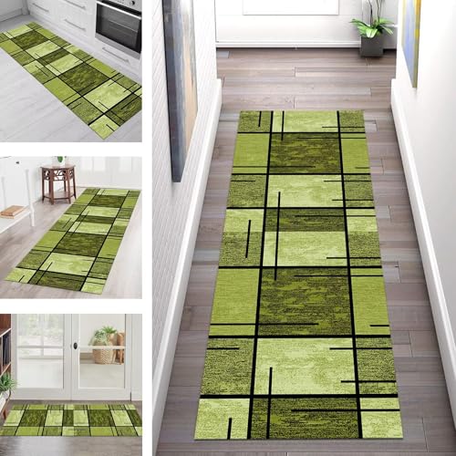 Teppich Läufer Flur Küche rutschfest Waschbar Schmutzfangmatte 70X450CM Teppichläufer Kücheläufer Gelb-Grün Teppichmatte Meterware Wohnzimmer Schlafzimmer Esszimmer Flurteppich Schmutzfangteppich von SGLGSTORE