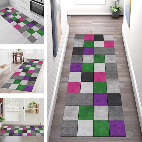 Teppich Läufer Flur Küche rutschfest Waschbar Schmutzfangmatte 80X120CM Teppichläufer Kücheläufer Grau Schwarz Rosa Violett Teppichmatte Meterware Wohnzimmer Schlafzimmer Esszimmer Flurteppich von SGLGSTORE