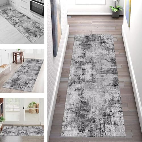 Teppich Läufer Flur Küche rutschfest Waschbar Schmutzfangmatte 80X140CM Teppichläufer Kücheläufer Grau Schwarz Teppichmatte Meterware Wohnzimmer Schlafzimmer Esszimmer Flurteppich Schmutzfangteppich von SGLGSTORE