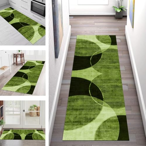 Teppich Läufer Flur Küche rutschfest Waschbar Schmutzfangmatte 80X140CM Teppichläufer Kücheläufer Grün Teppichmatte Meterware Wohnzimmer Schlafzimmer Esszimmer Flurteppich Schmutzfangteppich von SGLGSTORE