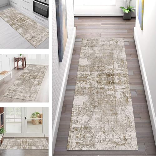 Teppich Läufer Flur Küche rutschfest Waschbar Schmutzfangmatte 80X240CM Teppichläufer Kücheläufer Braun Grau Teppichmatte Meterware Wohnzimmer Schlafzimmer Esszimmer Flurteppich Schmutzfangteppich von SGLGSTORE