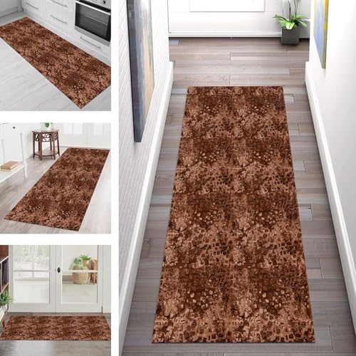 Teppich Läufer Flur Küche rutschfest Waschbar Schmutzfangmatte 80X350CM Teppichläufer Kücheläufer Braun Teppichmatte Meterware Wohnzimmer Schlafzimmer Esszimmer Flurteppich Schmutzfangteppich von SGLGSTORE