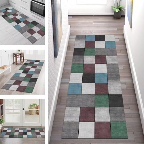 Teppich Läufer Flur Küche rutschfest Waschbar Schmutzfangmatte 80X450CM Teppichläufer Kücheläufer Grau Schwarz Rot Blau Grün Teppichmatte Meterware Wohnzimmer Schlafzimmer Esszimmer Flurteppich von SGLGSTORE