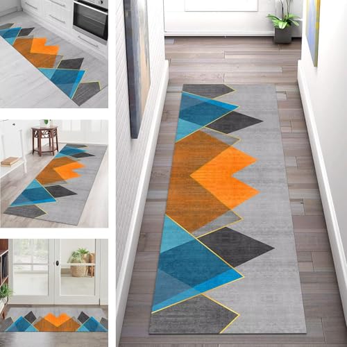 Teppich Läufer Flur Küche rutschfest Waschbar Schmutzfangmatte 90X100CM Teppichläufer Kücheläufer Orange Blau Gelb Teppichmatte Wohnzimmer Schlafzimmer Esszimmer Flurteppich Schmutzfangteppich Teppich Läufer Flur Küche rutschfest Waschbar Schmutzfangmatte 90X100CM Teppichläufer Kücheläufer Orange Blau Gelb Teppichmatte Wohnzimmer Schlafzimmer Esszimmer Flurteppich Schmutzfangteppich von SGLGSTORE