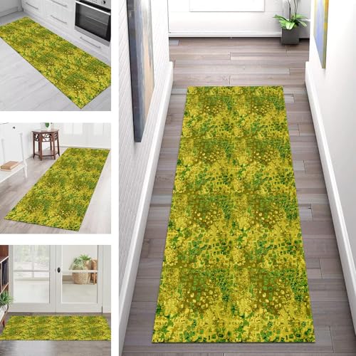 Teppich Läufer Flur Küche rutschfest Waschbar Schmutzfangmatte 90X350CM Teppichläufer Kücheläufer Grün Schwarz Teppichmatte Meterware Wohnzimmer Schlafzimmer Esszimmer Flurteppich Schmutzfangteppich von SGLGSTORE