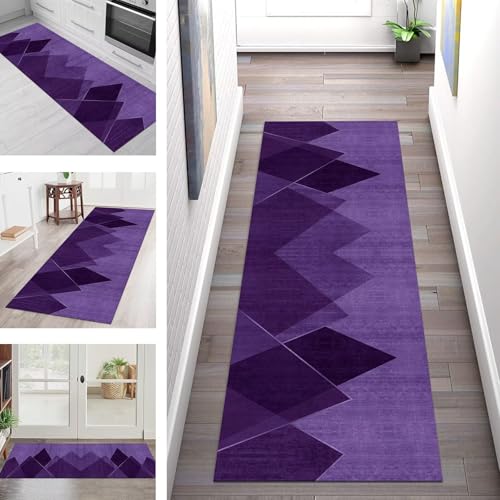 Teppich Läufer Flur Küche rutschfest Waschbar Schmutzfangmatte 90X350CM Teppichläufer Kücheläufer Violett Teppichmatte Meterware Wohnzimmer Schlafzimmer Esszimmer Flurteppich Schmutzfangteppich von SGLGSTORE