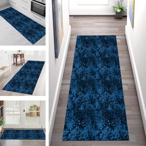 Teppich Läufer Flur Küche rutschfest Waschbar Schmutzfangmatte 90X500CM Teppichläufer Kücheläufer Blau Schwarz Teppichmatte Meterware Wohnzimmer Schlafzimmer Esszimmer Flurteppich Schmutzfangteppich von SGLGSTORE