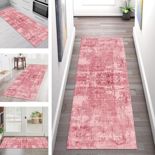 Teppich Läufer Flur Küche rutschfest Waschbar Schmutzfangmatte 90X500CM Teppichläufer Kücheläufer Rot Rosa Teppichmatte Meterware Wohnzimmer Schlafzimmer Esszimmer Flurteppich Schmutzfangteppich von SGLGSTORE