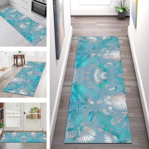 Teppich Läufer Flur Küche rutschfest Waschbar Teppichläufer Lang 3D Blumen Blau 80X500CM Küchenläufer Küchenteppich Meterware, Korridor Tepiche Schlafzimmer Esszimmer, Teppichmatte Breite 40-120cm von SGLGSTORE