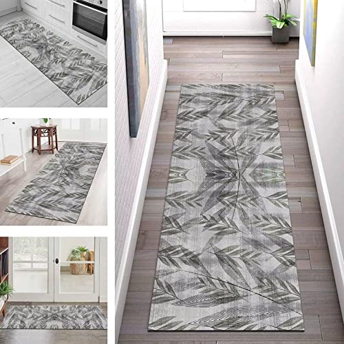 Teppich Läufer Flur Küche rutschfest Waschbar Teppichläufer Lang Grau Grün Blumen 50X350CM Küchenläufer Küchenteppich Meterware, Korridor Tepiche Schlafzimmer Esszimmer, Teppichmatte Breite 40-120cm von SGLGSTORE