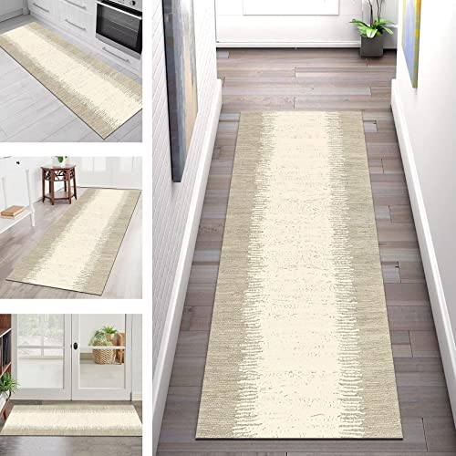 Teppich Läufer Flur Küche rutschfest Waschbar Teppichläufer Lang Matte 40X120CM Küchenläufer Küchenteppich Meterware, Beige Abstrakt 3D Korridor Tepiche Schlafzimmer Esszimmer Breite 40-120cm von SGLGSTORE