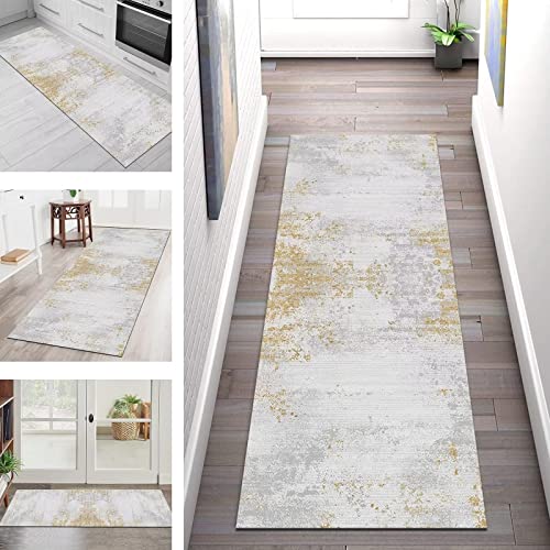 Teppich Läufer Flur Küche rutschfest Waschbar Teppichläufer Lang Matte 80X240CM Küchenläufer Küchenteppich Meterware, Grau Gold Abstrakt 3D Korridor Tepiche Schlafzimmer Esszimmer Breite 40-120cm von SGLGSTORE