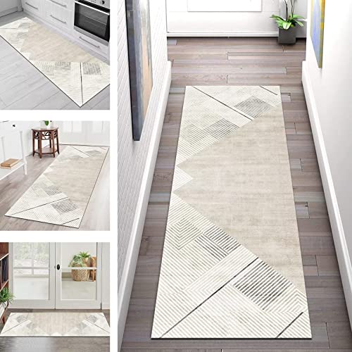 Teppich Läufer Flur Küche rutschfest Waschbar Teppichläufer Lang Teppichmatte 50X180CM Küchenläufer Küchenteppich Meterware, Beige Grau 3D Korridor Tepiche Schlafzimmer Esszimmer Breite 40-120cm von SGLGSTORE