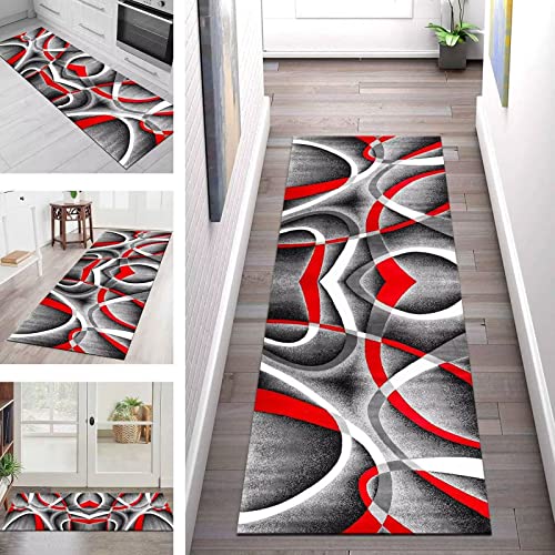 Teppich Läufer Flur Küche rutschfest Waschbar Teppichläufer Lang Teppichmatte 70X120CM Dunkelgrau Abstract Küchenläufer Anti-Rutsch Meterware Korridor Tepiche Schlafzimmer Esszimmer Schmutzfangmatte von SGLGSTORE