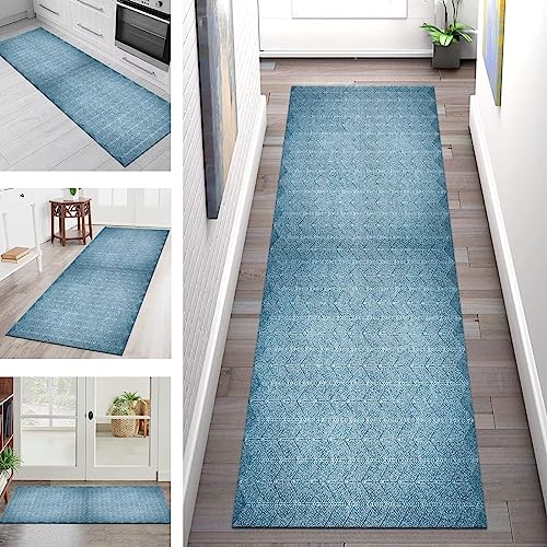 Teppich Läufer Flur Küche rutschfest waschbar Küchenläufer Korridor Tepiche Lang 40X150CM Blau Weiß Teppichläufer Matte Meterware Kücheteppich Schlafzimmer Wohnzimmer Flurmatten Breit 40-120cm von SGLGSTORE