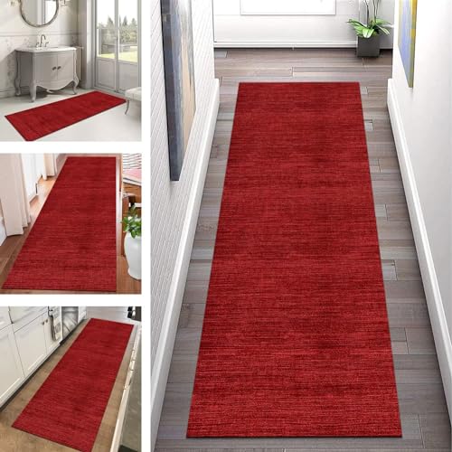 Teppich Läufer Flur Küche rutschfest waschbar Teppichläufer Lang 100X350CM Rot Kücheteppich Küchenläufer Meterware Korridor Tepiche Esszimmer Schlafzimmer Wohnzimmer Schmutzfangmatte Breit 40-120cm von SGLGSTORE