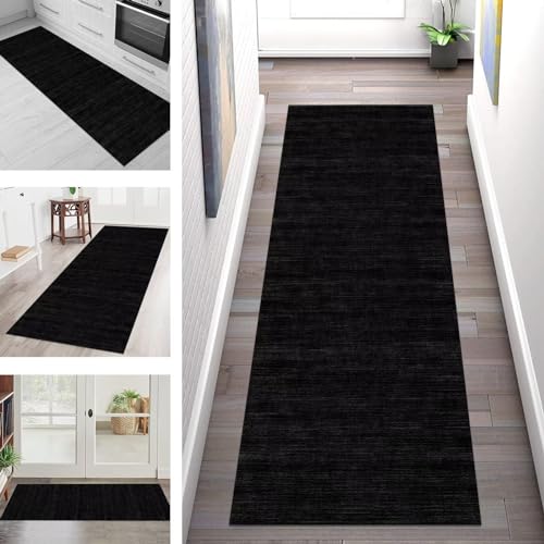 Teppich Läufer Flur Küche rutschfest waschbar Teppichläufer Lang 110X200CM Schwarz Dunkelgrau Küchenläufer Meterware Korridor Tepiche Esszimmer Schlafzimmer Wohnzimmer Schmutzfangmatte Breit 40-120cm von SGLGSTORE