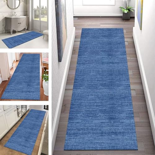 Teppich Läufer Flur Küche rutschfest waschbar Teppichläufer Lang 50X500CM Blau Kücheteppich Küchenläufer Meterware Korridor Tepiche Esszimmer Schlafzimmer Wohnzimmer Schmutzfangmatte Breit 40-120cm von SGLGSTORE