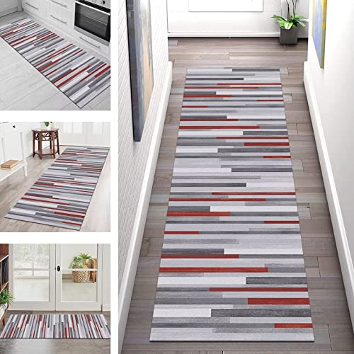 Teppich Läufer Flur Küche rutschfest waschbar Teppichläufer Lang 60X120CM Modern Grau Rot Küchenläufer Meterware Korridor Tepiche Esszimmer Schlafzimmer Wohnzimmer Schmutzfangmatte Breit 40-120cm von SGLGSTORE