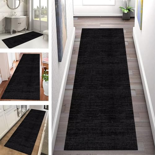 Teppich Läufer Flur Küche rutschfest waschbar Teppichläufer Lang 60X80CM Schwarz Dunkelgrau Küchenläufer Meterware Korridor Tepiche Esszimmer Schlafzimmer Wohnzimmer Schmutzfangmatte Breit 40-120cm von SGLGSTORE