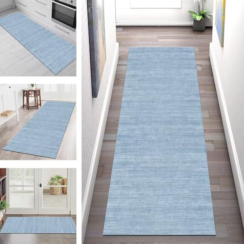 Teppich Läufer Flur Küche rutschfest waschbar Teppichläufer Lang 80X300CM Blau Küchenläufer Flurteppich Meterware Korridor Tepiche Esszimmer Schlafzimmer Wohnzimmer Schmutzfangmatte Breit 40-120cm von SGLGSTORE