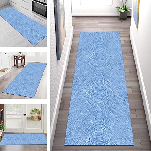 Teppich Läufer Flur Küche rutschfest waschbar Teppichläufer Lang Matten 70X250CM Modern Blau Küchenläufer Küchenteppich Meterware Korridor Tepiche Esszimmer Schlafzimmer Wohnzimmer Schmutzfangmatte von SGLGSTORE