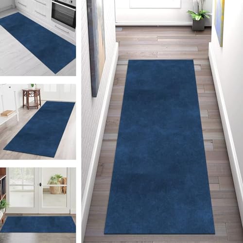 Teppich Läufer Flur Lang Küchenteppich Rutschfest Waschbar Küchenläufer Blau Design Abstrakt Flurläufer 100X250CM Teppichmatten Dauerhaft Schlafzimmer Wohnzimmer Meterware Teppichläufer Anpassbar von SGLGSTORE