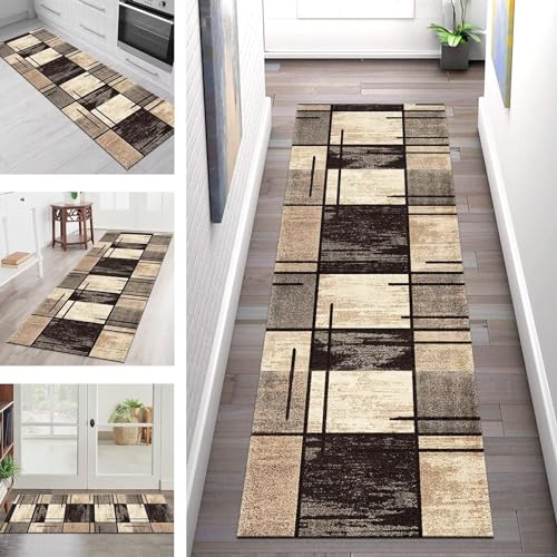 Teppich Läufer Flur Lang Küchenteppich Rutschfest Waschbar Küchenläufer Braun Beige-Gelb Korridor Läufer 110X280CM Teppichmatten Dauerhaft Schlafzimmer Wohnzimmer Meterware Teppichläufer Anpassbar von SGLGSTORE