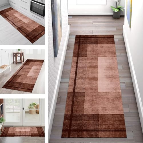 Teppich Läufer Flur Lang Küchenteppich Rutschfest Waschbar Küchenläufer Braun Modern Abstrakt Flurläufer 80X400CM Teppichmatten Dauerhaft Schlafzimmer Wohnzimmer Meterware Teppichläufer Anpassbar von SGLGSTORE