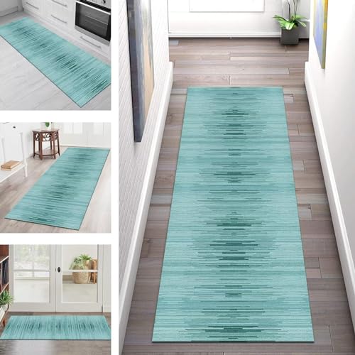 Teppich Läufer Flur Lang Küchenteppich Rutschfest Waschbar Küchenläufer Cyan Modern Abstrakt Flurläufer 70X350CM Teppichmatten Dauerhaft Schlafzimmer Wohnzimmer Meterware Teppichläufer Anpassbar von SGLGSTORE