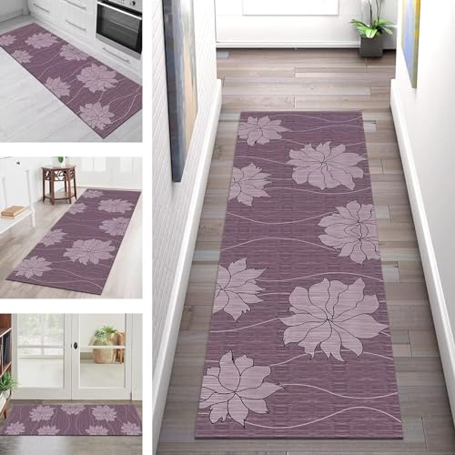 Teppich Läufer Flur Lang Küchenteppich Rutschfest Waschbar Küchenläufer Violett Schwarz Design Flurläufer 80X150CM Teppichmatten Dauerhaft Schlafzimmer Wohnzimmer Meterware Teppichläufer Anpassbar von SGLGSTORE