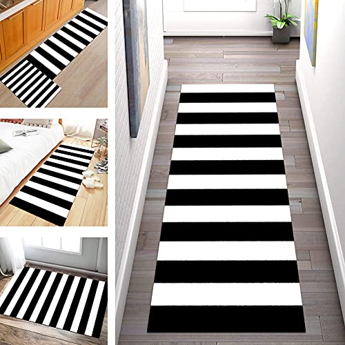Teppich Läufer Flur rutschfest Waschbar Schwarz Weiß Korridor Teppichläufer Modern Designer, Geometrisch Küchenläufer Tepiche Wohnzimmer Schlafzimmer Küchenbodenmatte Anpassbare Breite 60- 100cm von SGLGSTORE