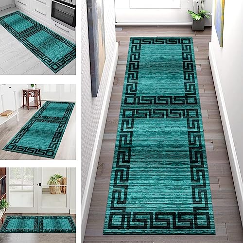 Teppich Läufer Flur rutschfest waschbar Teppichläufer Lang 40X100CM Türkis Kücheteppich Küchenläufer Meterware Korridor Tepiche Esszimmer Schlafzimmer Wohnzimmer Schmutzfangmatte Breit 40-120cm von SGLGSTORE