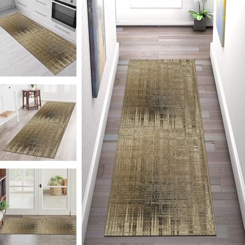 Teppich Läufer Lang Flur Küche Teppichläufer Rutschfest Waschbar Küchenläufer Teppichmatten Braun Schwarz 3D Schmutzfangmatte 50X100CM Meterware Flurteppich Wohnzimmer Schlafzimmer Küchenteppich von SGLGSTORE